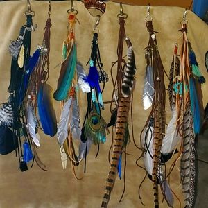 SALE☆OOAK Real Feather& Leather Tassels